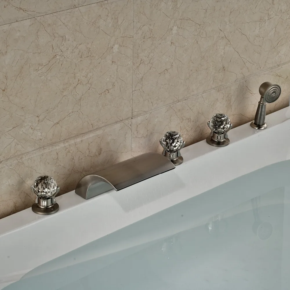 

5pcs Bathroom Tub Faucet Brushed Nickle Shower Set W/Handheld