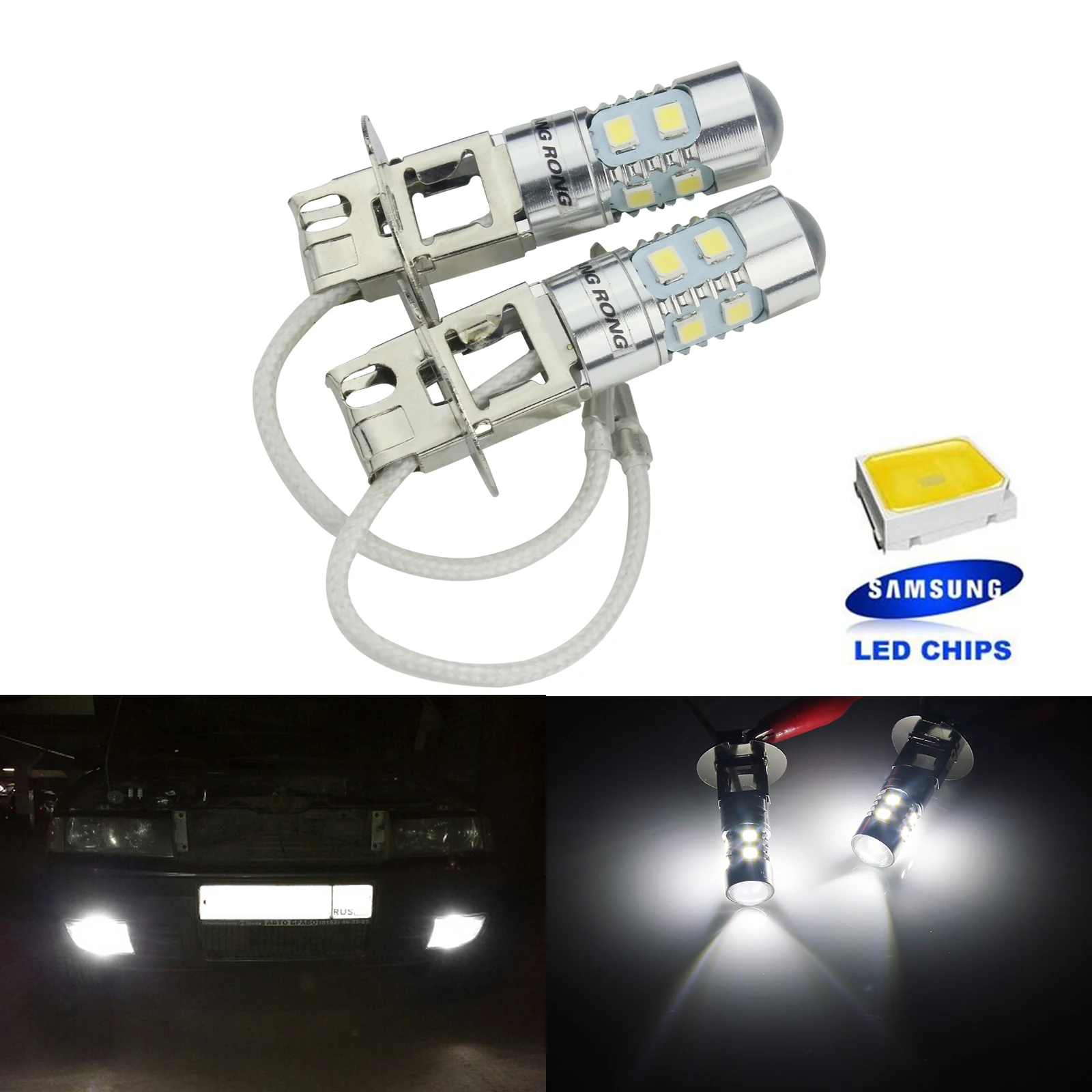 

ANGRONG 2x H3 10 SMD SAMSUNG Super White Xenon LED Headlight Fog Light Bulb Lamp Motorcycle Car Led Light
