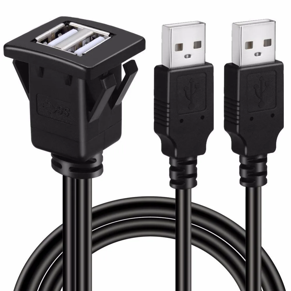 USB2.0 Заподлицо Двойной Порт USB удлинитель флеш приборной панели кабель для монтажа на панели для машины, лодки, мотоцикла