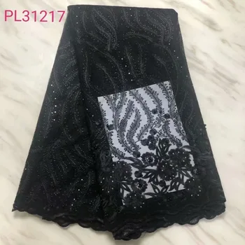 

Latest African Laces Black Rhinestones Beads Africa Nigerian Wedding Dress Lace New French Tulle Net Lace Fabric High Quality