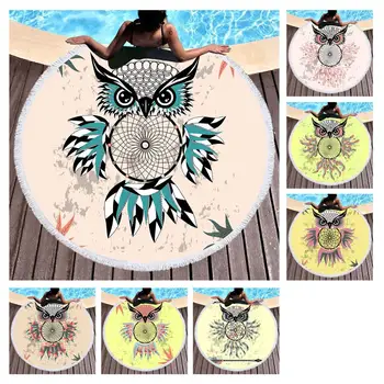 

Free shipping Novelty Gift Ethnic Owl Dream Catcher Arrow Pattern Large Round Swim Spa Bath Beach Towel Blanket Throw 150cm