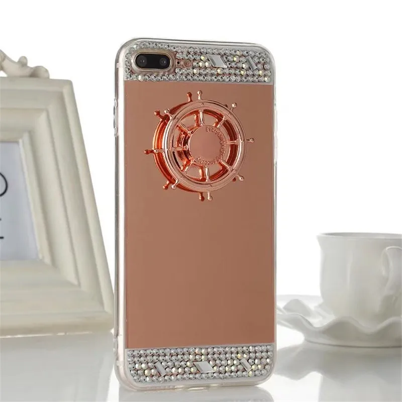 Роскошный зеркальный чехол со стразами для iPhone 6 6S Plus 7 мягкий из ТПУ с кристаллами