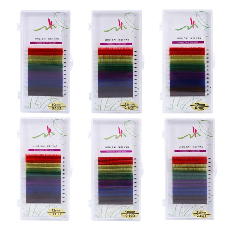 

Natural Long 6 Colors False Eyelash Mink Box Set Handmade Eyelash Extension 12 Rows Rainbow Eye Makeup Cilia False Eyelashes Set