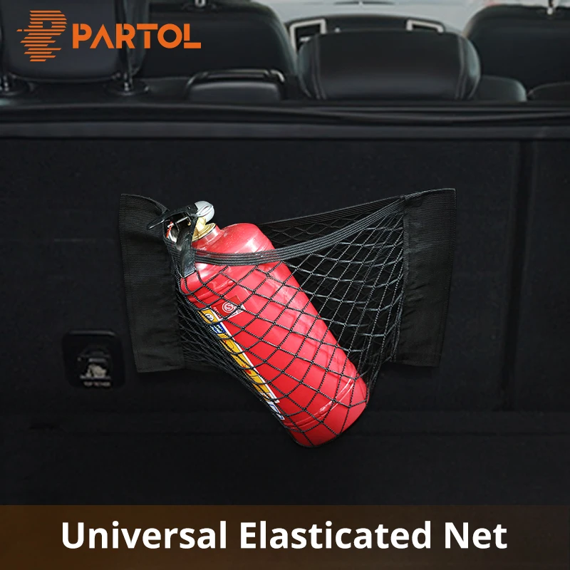 

Partol 25*38cm Mini Size Car Storage Mesh Bag Car Styling Black Nylon Rear/Trunk Elasticity Net Holder Travel Organize HOOK&LOOP
