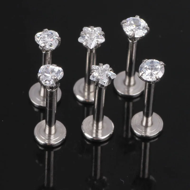 

Surgical Steel Lip Bar clear Zircon Labret Lip Ring Ear Earlet Tragus Nail Earrings Stud 16g Cartilage piercings 30pcs