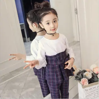 

2019 new wholesale girls 2 pcs set plaid shirt+long pants fashion spring girls suit 3-8t A776