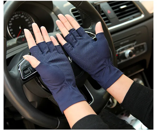 Suede Sunscreen Gloves Men and Women Summer Thin Short Half Finger Driving  Anti-Slip Sweat Gloves 5-SZ007W