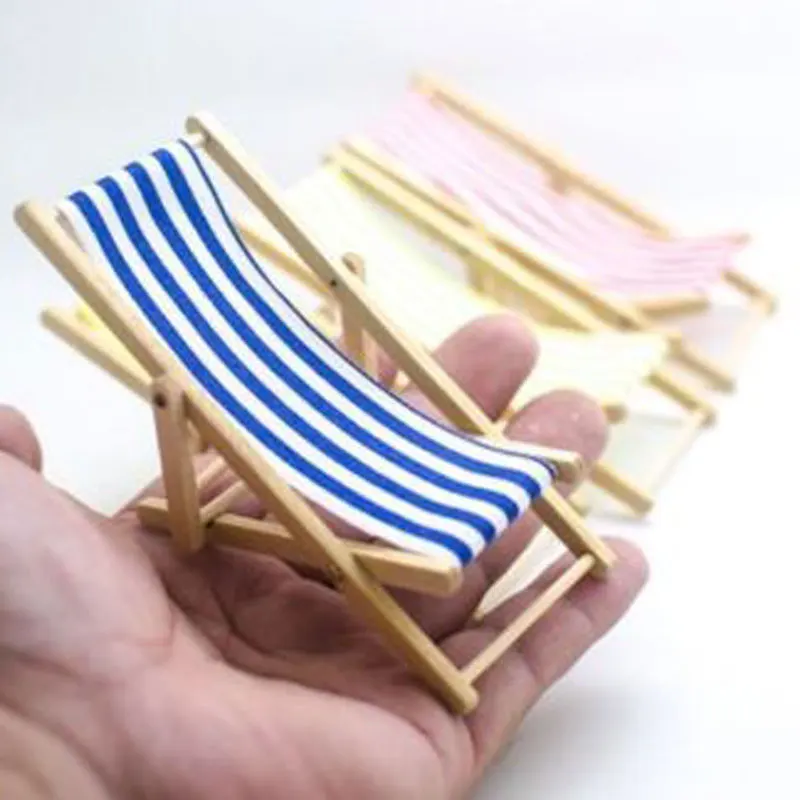 1:12 Scale Foldable Wooden Deckchair Lounge Beach Chair For Lovely Miniature For Small Dolls House Color In Green Pink Blue