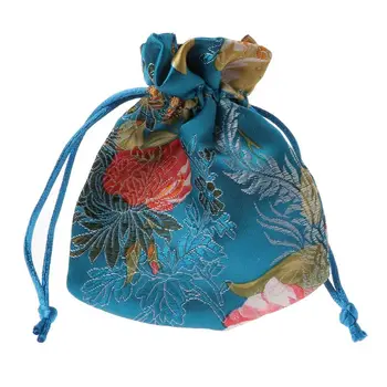 

Classic Chinese Flower Embroidery Jewelry Bag Organizer Silk Traditional Pouch