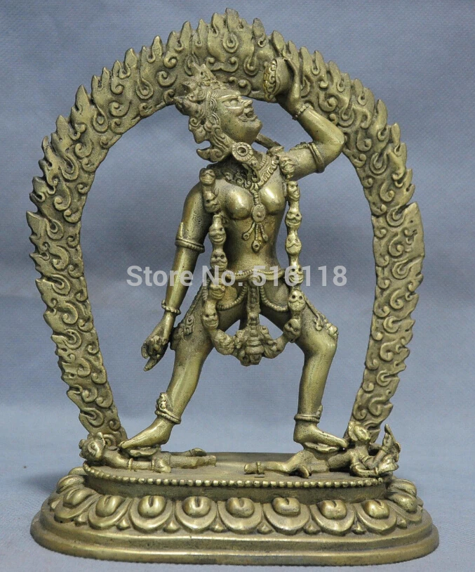 

8'' China Tibet Vajrayogini Skull Necklace Goddess Bronze Statue