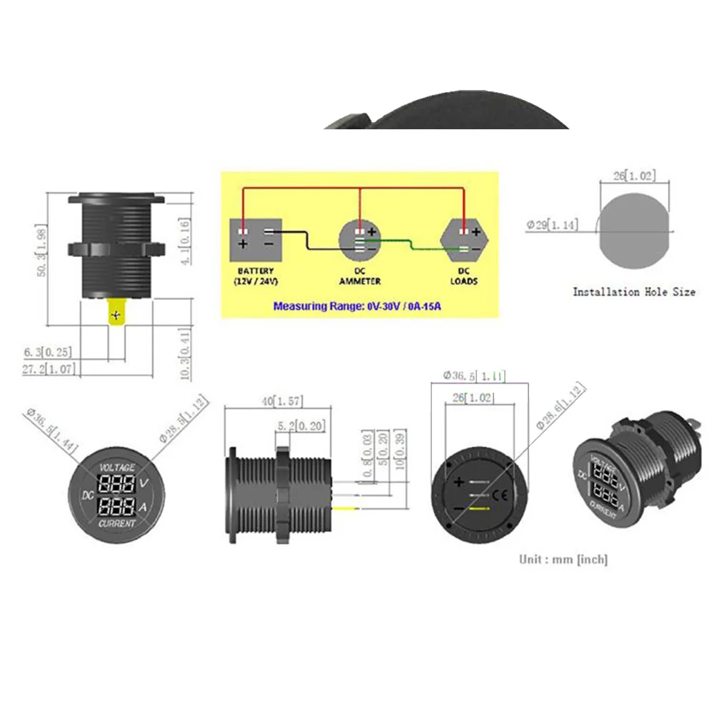 Digital Dual LED Voltmeter Amperemeter Volt Meter Gauge DC12V-24V Auto Motorrad 