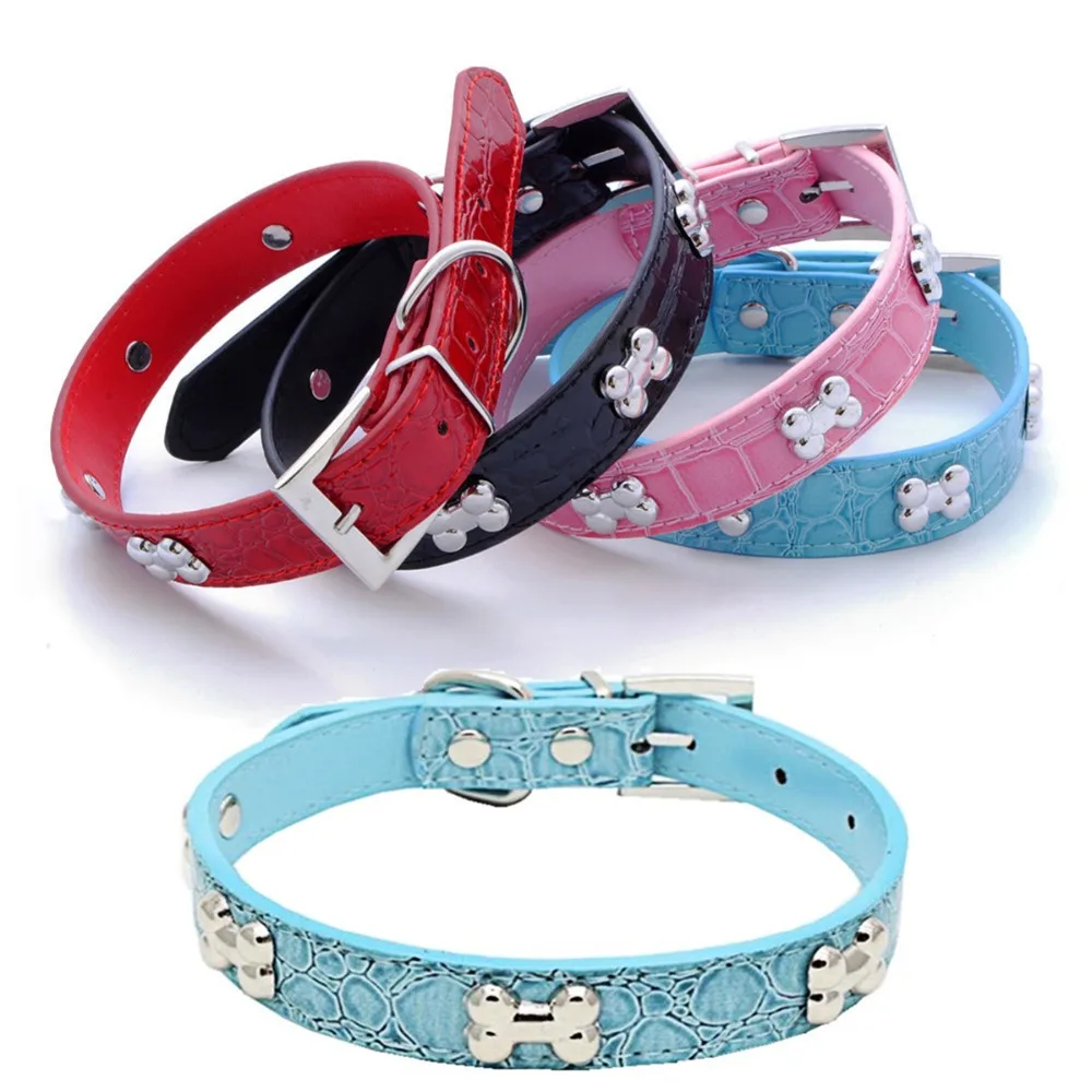 

PU Leather Dog Collar Durable Padded Personalized Pet Collars Dog Supplies for Small Medium Large Dogs Cat Blue Black White