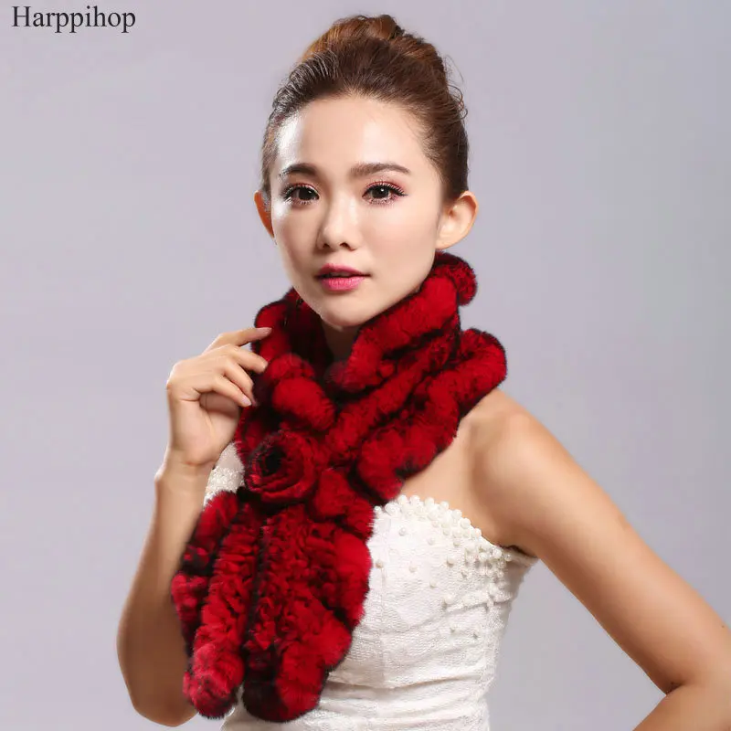 MINGXINTECH Women Real Rabbit Fur Scarf Solid Color Shawl Long Neck Warmer  at  Women's Clothing store