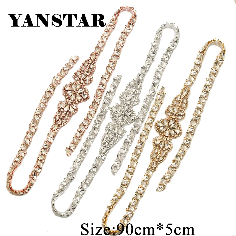 

YANSTAR (1 PCS) Bridal Rhinestone Appliques Sewing On Wedding Dress Sash Appliques Iron On Bridal Dress YS869