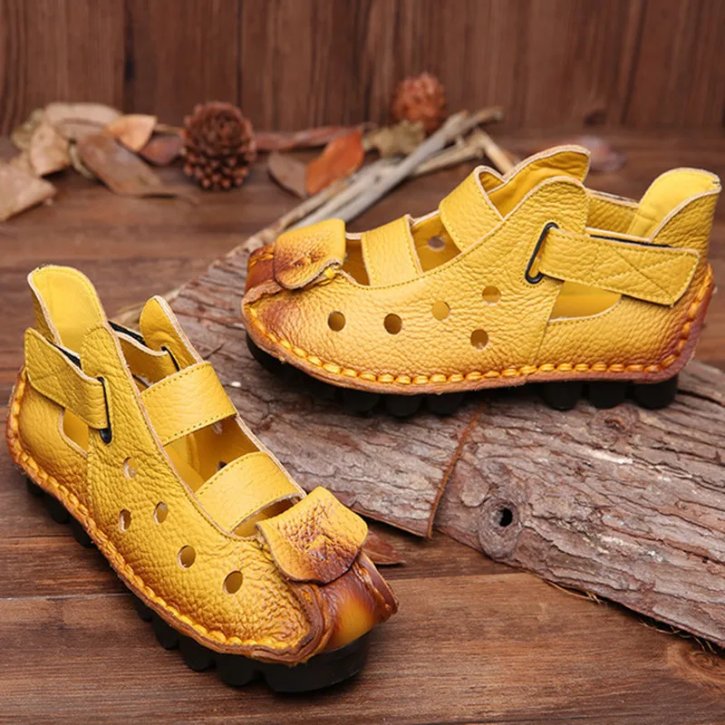 

Women Sandals Genuine Split Leather Flat Heel Hollow Ethinc Sewing Platform Solid Flip Flops Ladies Shoes sandalias mujer 618WW