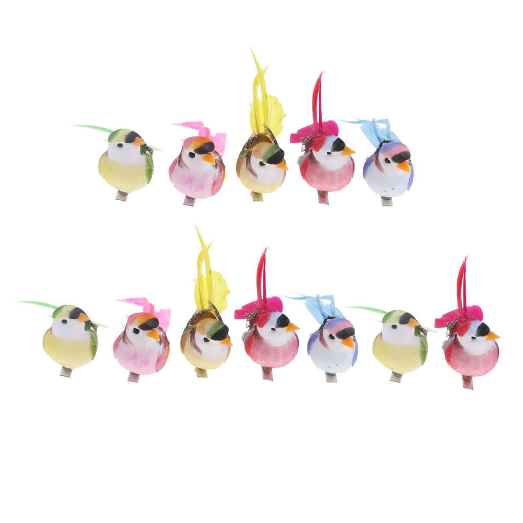 12pcs Artificial Bird Foam Magpie Colorful Feathered Bird Fake Simulation Home Garden Decoration Indoor Home Decor 