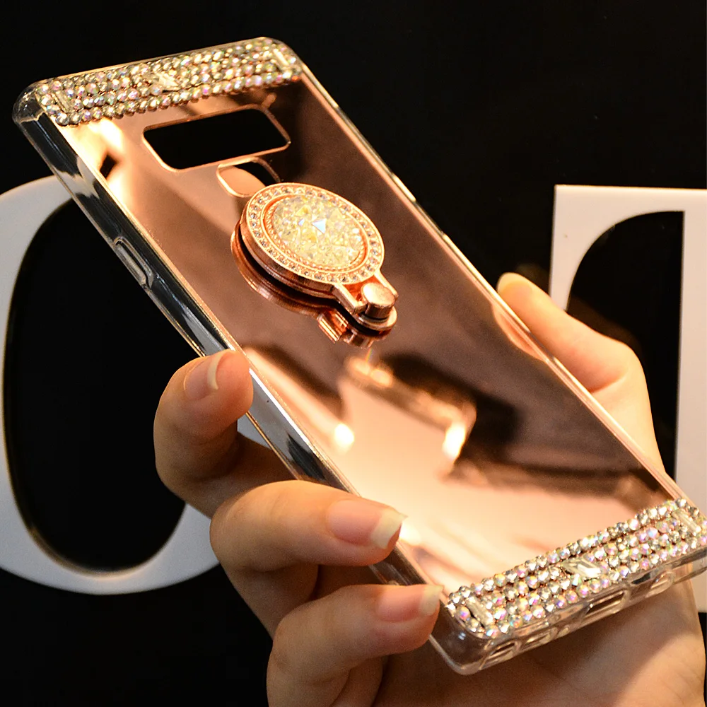 Diamond Phone Case For Samsung S8 S9 Plus A3 A5 A7 J3 J5 J7 2016 2017 Mirror Case For Samsung S8 Note 8 9 S7 S6 Edge Ring Holder