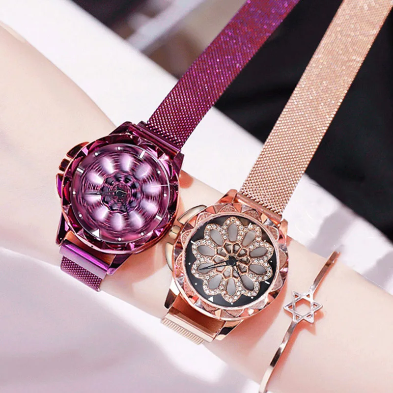 

Luxury Diamond Rose Gold Magnetic Women Wrist Watches 2019 Women Rotating Dial Clock Ladies relogio feminino bayan kol saat Gift
