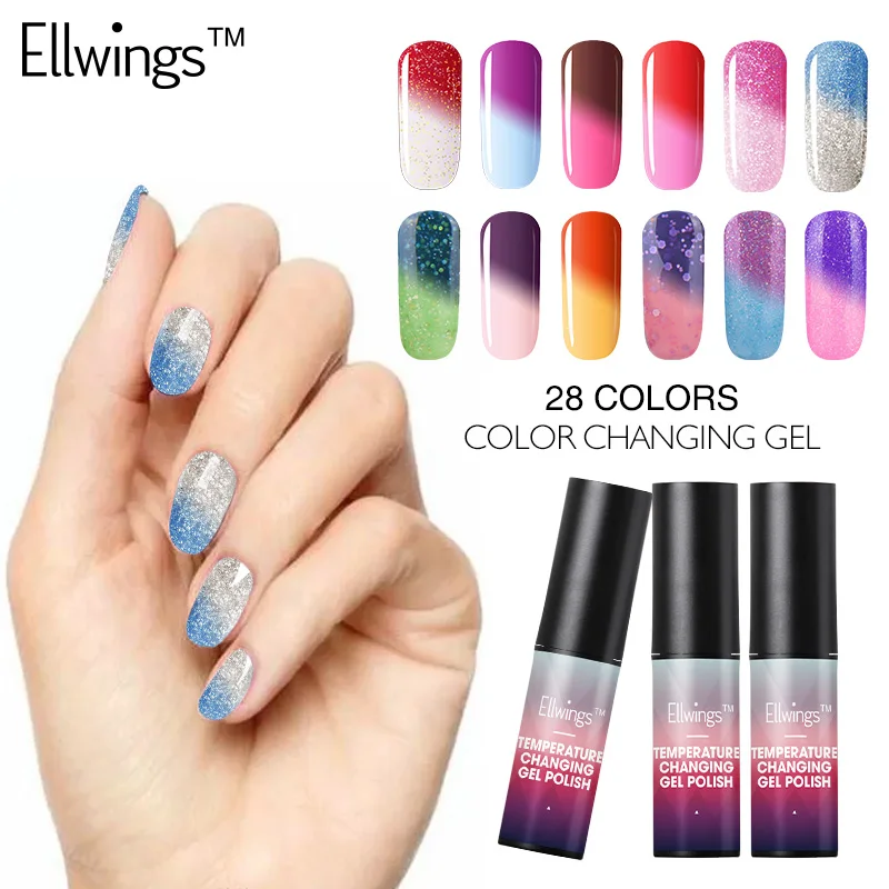 Ellwings Термальность Shimmer ногтей гель Блеск Цвета Температура Цвет изменение UV для