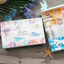 new 21.6*5*13.5cm 10pcs blue under sea fish design Paper Box Storage Boxes Cookie candy gifts pack baby shower Christmas Use
