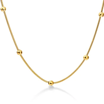 NIBA 316L Stainless Steel Gold-color Round Ball Pendant Necklace Link Chain Necklace Fashion Jewelry For Women or Men catholicism santa maria round shape pendant necklace stainless steel link chain gold color necklace for men and women