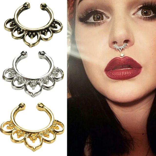 New 1Pc Women Septum Clip Jewelry Variety Fake Septum Nose Rings