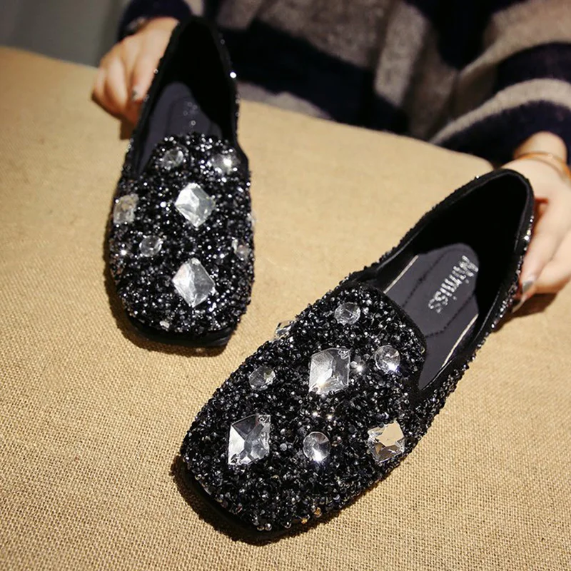 

Western Sequins Square Toe Shallow Loafers Gold Glitter Ladies Shoes Flats Bling Cozy Mocassins Women Rhinestone Creepers 2018