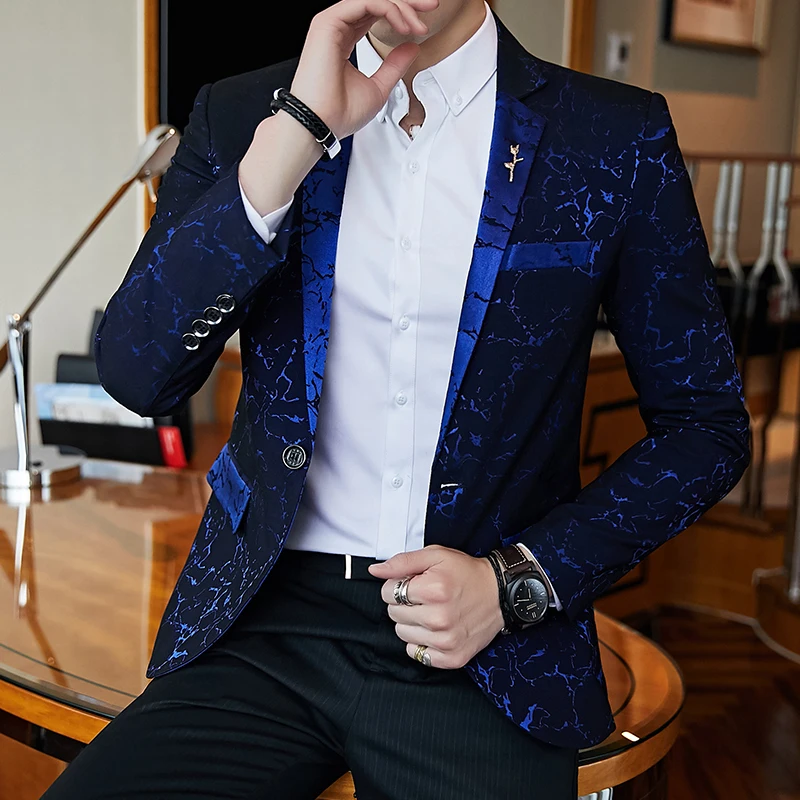 

Spring and Autumn Fashion 2018 High Quality Polyester Print Casual Suit Men Slim Fashion Personality Student Jacket