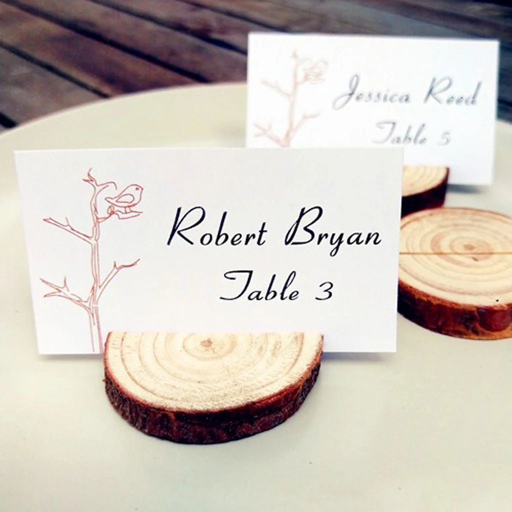 Hot Sale Rustic Wedding Card + Wood Holder Set Place Name Table Number Card Decor for Wedding Favor Wood Photo Holder Decoration
