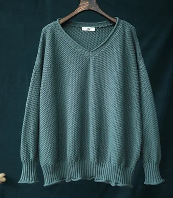 Johnature, брендовый женский свитер, весенняя одежда, новинка, повседневный вязаный пуловер с длинным рукавом и v-образным вырезом, свитера - Цвет: Gray green