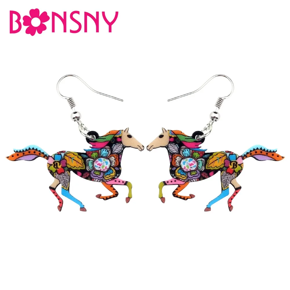 

Bonsny Acrylic Elegant Running Horse Earrings Drop Dangle Fashion Floral Animal Jewelry For Women Girl Charms Gift Wholesale New