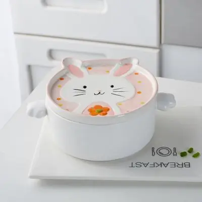 Bowls cute rabbit instant noodles bowl with cover Cartoon double ear ceramic soup bowl Creative Japanese style tableware HJ69.3 Bowls cute rabbit instant noodles bowl with cover Cartoon double ear ceramic soup bowl Creative Japanese style tableware HJ69.3