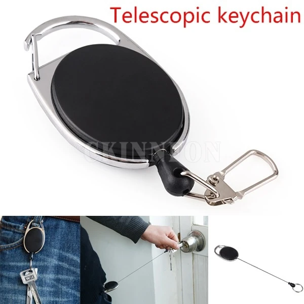 

DHL 1000PCS Outdoor Telescopic Wire Rope Key Burglar Keychain Tactical EDC Retractable Chain Return key Ring Holder Camping