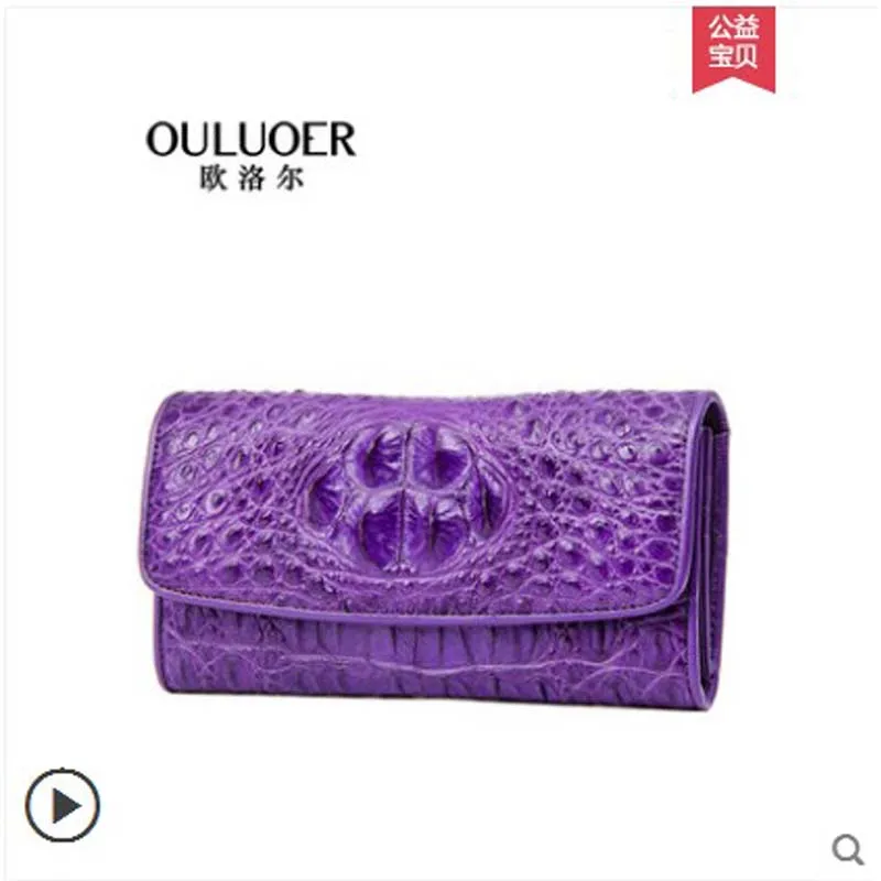 

ouluoer Thai crocodile leather wallet ladies long hand bag 3 - fold handbag multi - card genuine leather wallet men clutch bag