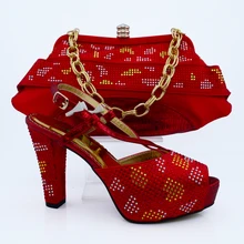Hot selling italian design shoes with evening bag for African lady high quality CP63009 Red size