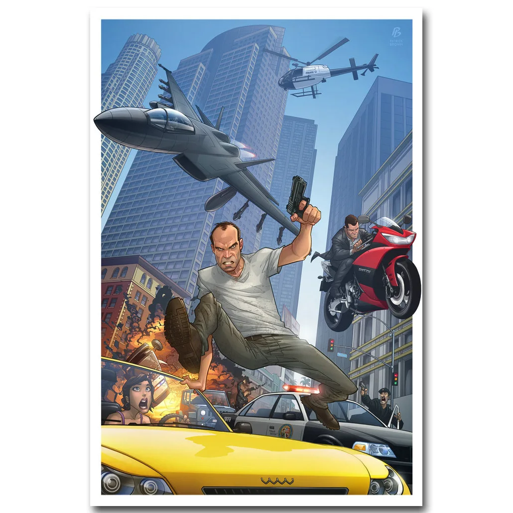 

Grand Theft Auto V Art Silk Fabric Poster Print 13x20 24x36 inch Hot Game GTA 5 Picture for Living Room Wall Decor 007