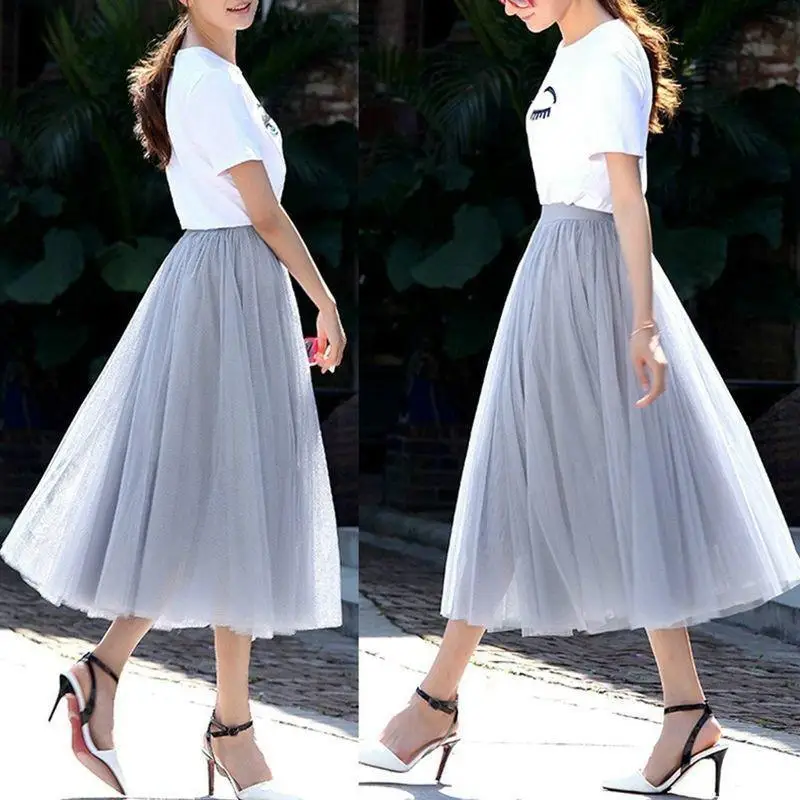 

5 Colors Summer Autumn Fashion Ball Gown Skirts Women Multi Layer Tulle Pleated Retro High Waist Long Maxi Tutu Skirt Bigsweety