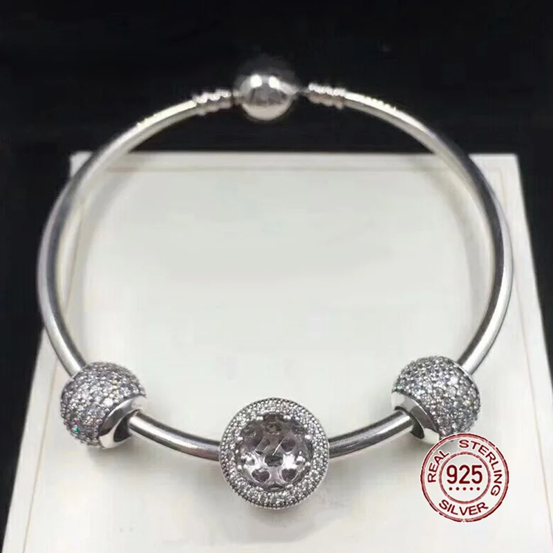 

NEW 100% 925 Sterling Silver Bracelet White Charm Bangles for Women With DIY Beads Modern Love Jewelry Bracelet Sets Gift