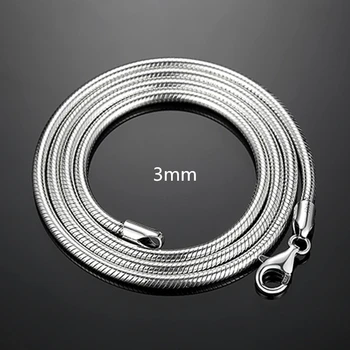 

Pure Silver 925 Necklaces for Men Women 3mm Snake Chain Necklace Choker Collier 16-24 inch Fashion Jewelry Accessories Bijoux