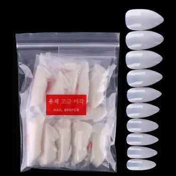 

600 pcs Nail Art Natural Full Cover Oval 10 size Sharp End False Fake Nails Tips Manicure Artificial Nails tools