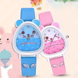 Для мальчиков и девочек Хомяка Форме циферблат кварцевые наручные часы с кожаным ремешком ПУ милый мультфильм часы TT @ 88