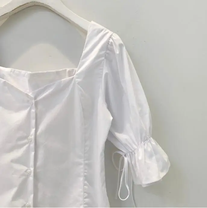 Блузка с перекрестными завязками на спине, укороченный топ, женская рубашка в стиле принцессы, миниатюрная сорочка с пышными рукавами и оборками, Женская сорочка