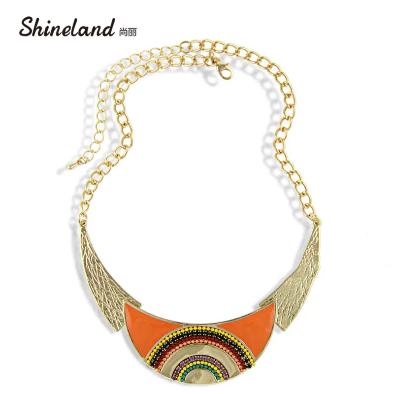 Shineland Collares новые модные женские этнические эмалированные бусы в форме Луны колье массивное ожерелье с подвеской Золотое ювелирное изделие