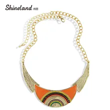 Shineland Collares новые модные женские этнические эмалированные бусы в форме Луны колье массивное ожерелье с подвеской Золотое ювелирное изделие