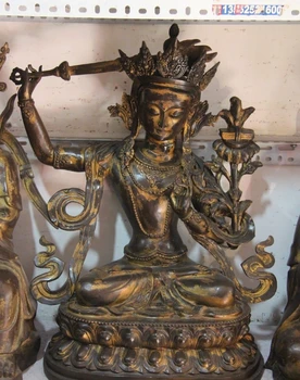 

28 Tibet Buddhism Folk Bronze Copper Manjusri Kwan-yin Bodhisattva Statue