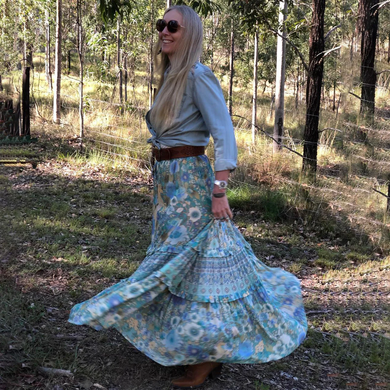 

Jastie Amethyst Maxi Skirt Tiered Ruffle Hem Boho Beach Skirts Gypsy Floral Print Women Skirt Elastic Waist Casual Female Faldas