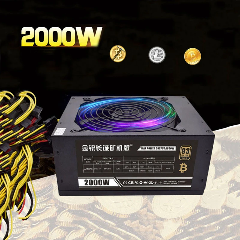 

Server Power Supply 2000W Ethereum Computer PSU Asic Bitcoin Dash Monroe coin Miner 8 GPU Card For antminer S7 S9 D3 L3 C9 E3 E9