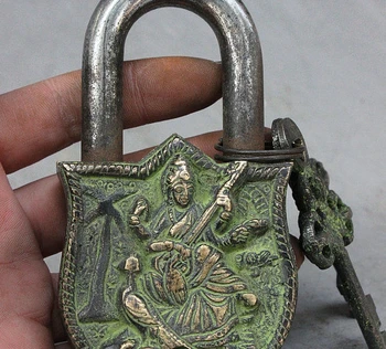 

Old Tibetan Buddhism Bronze Saraswati kwan-yin Goddess Buddha Statue locks keys