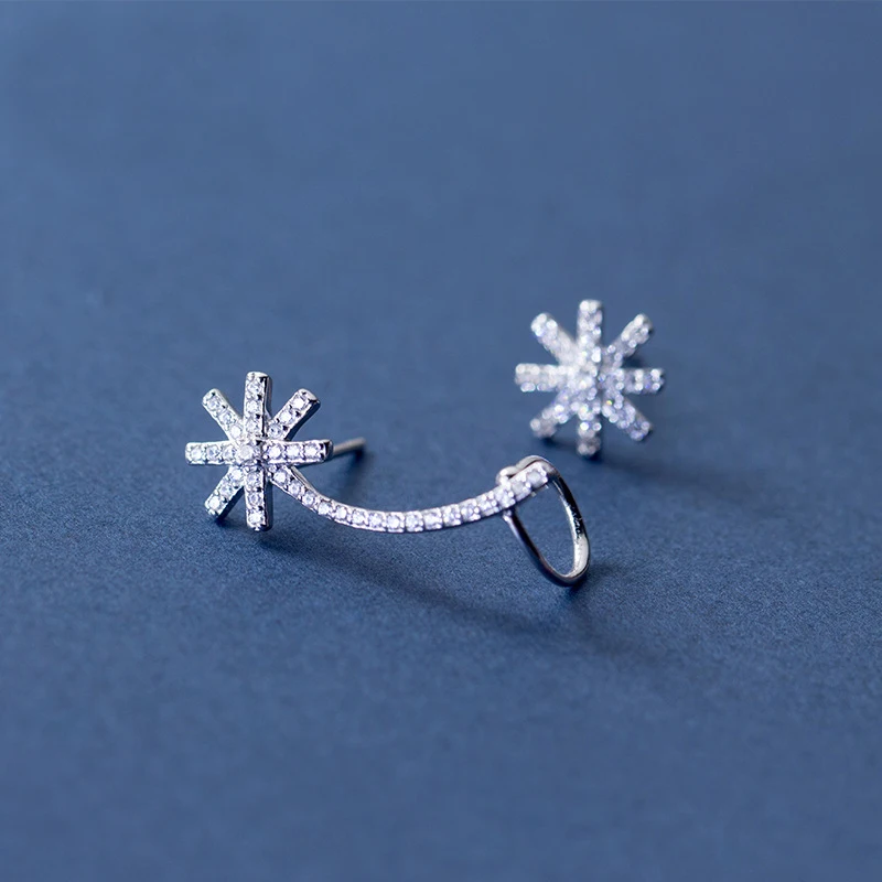 

MloveAcc 925 Sterling Silver Clear CZ Snowflake Stud Earrings for Women pendientes oorbellen boucle d'oreille Gift