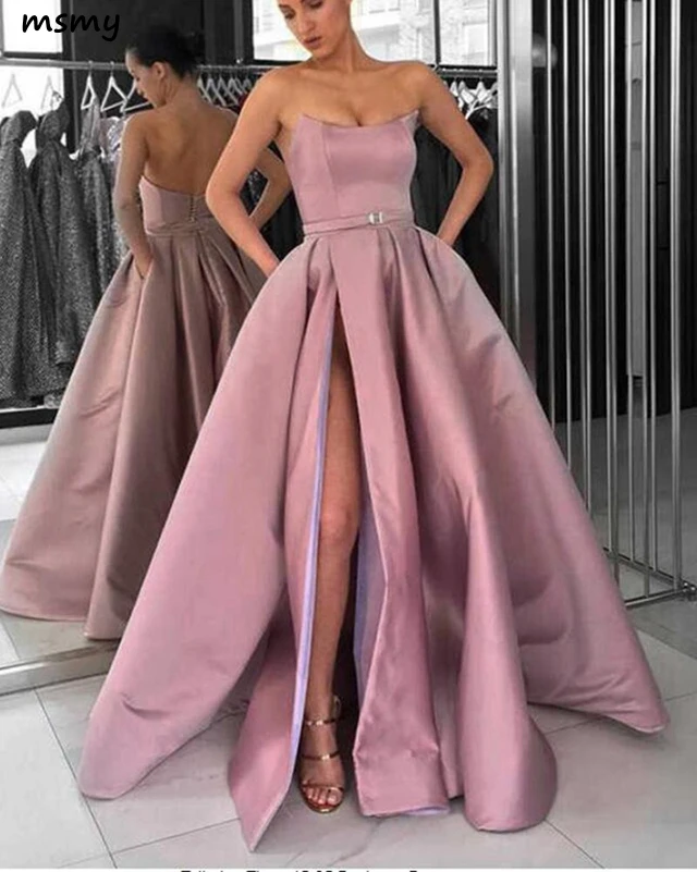 Lavender Strapless Formal Gowns Women 2019 Prom Dresses Long with Slit2